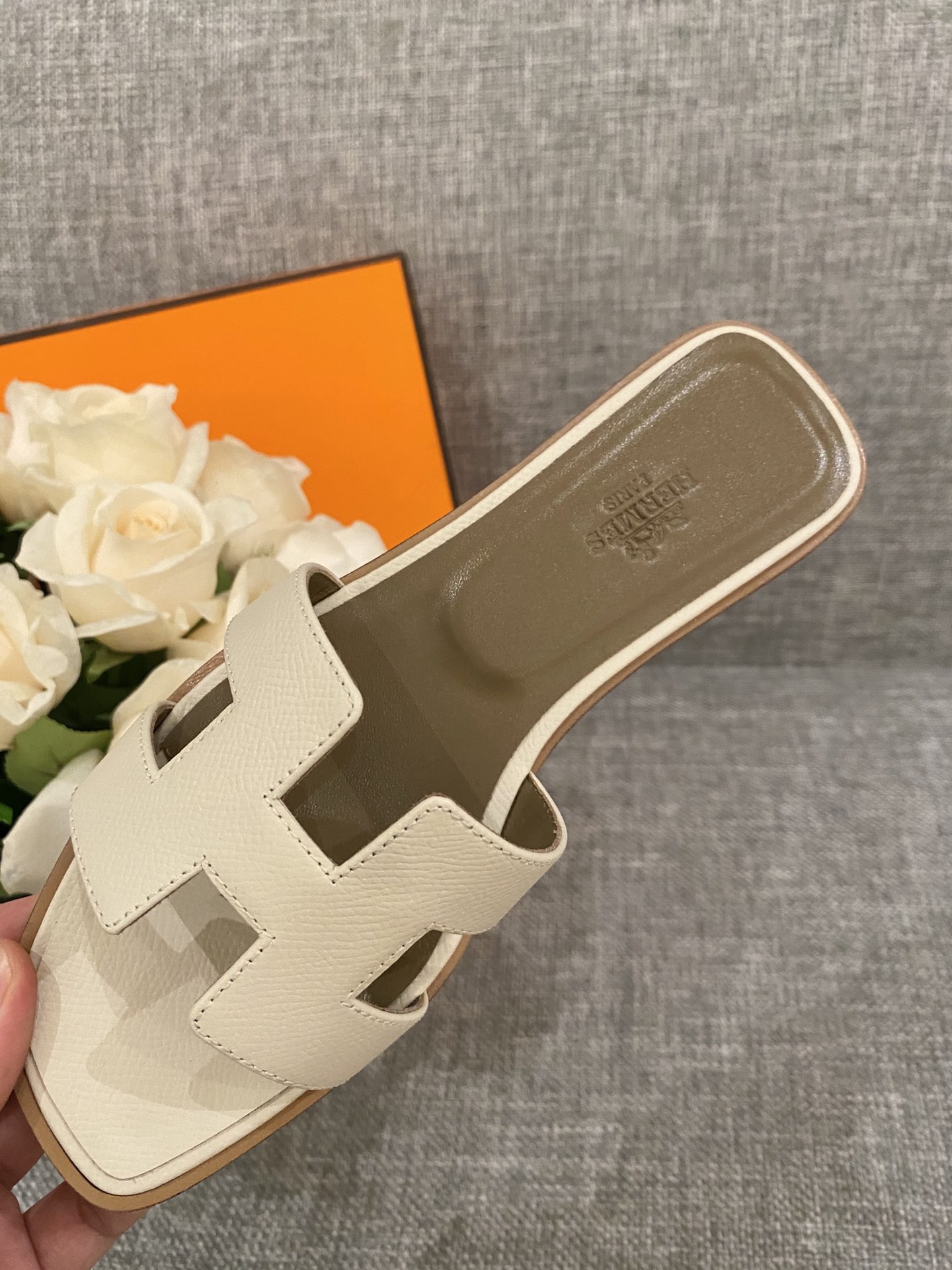 H**mes slippers in caviar leather