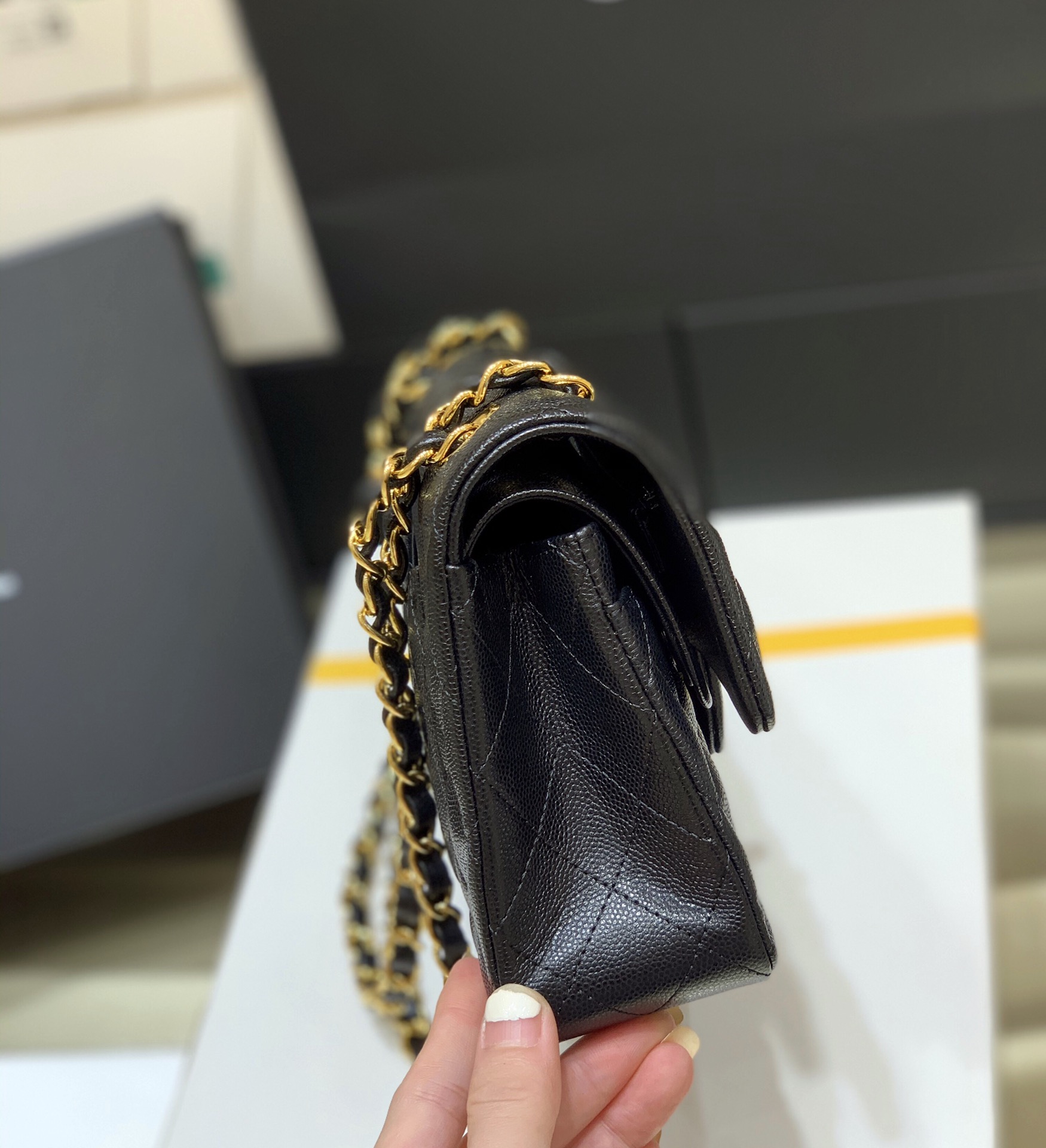 Ch@nel Flap Bag-(Black Inside)Caviar-23CM