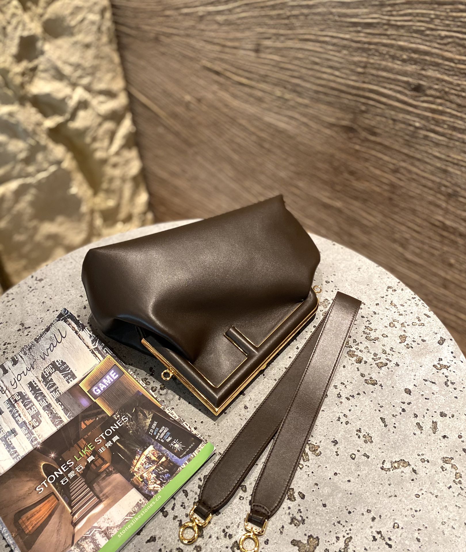 F**di first bag-26*18*9.5/32.5*23.5*15cm(brown)