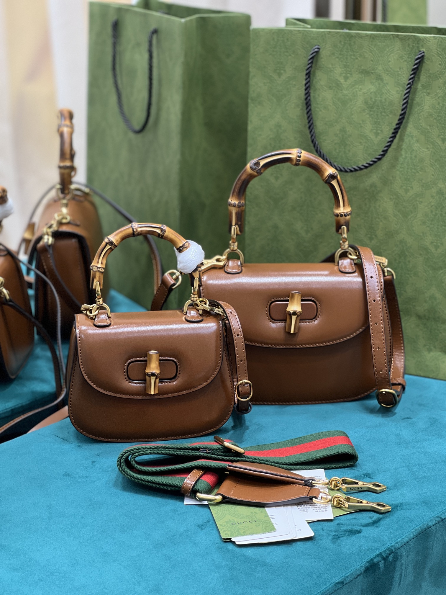 G*u*i top handle bag with bamboo-17*12*7.5&21*15*7cm