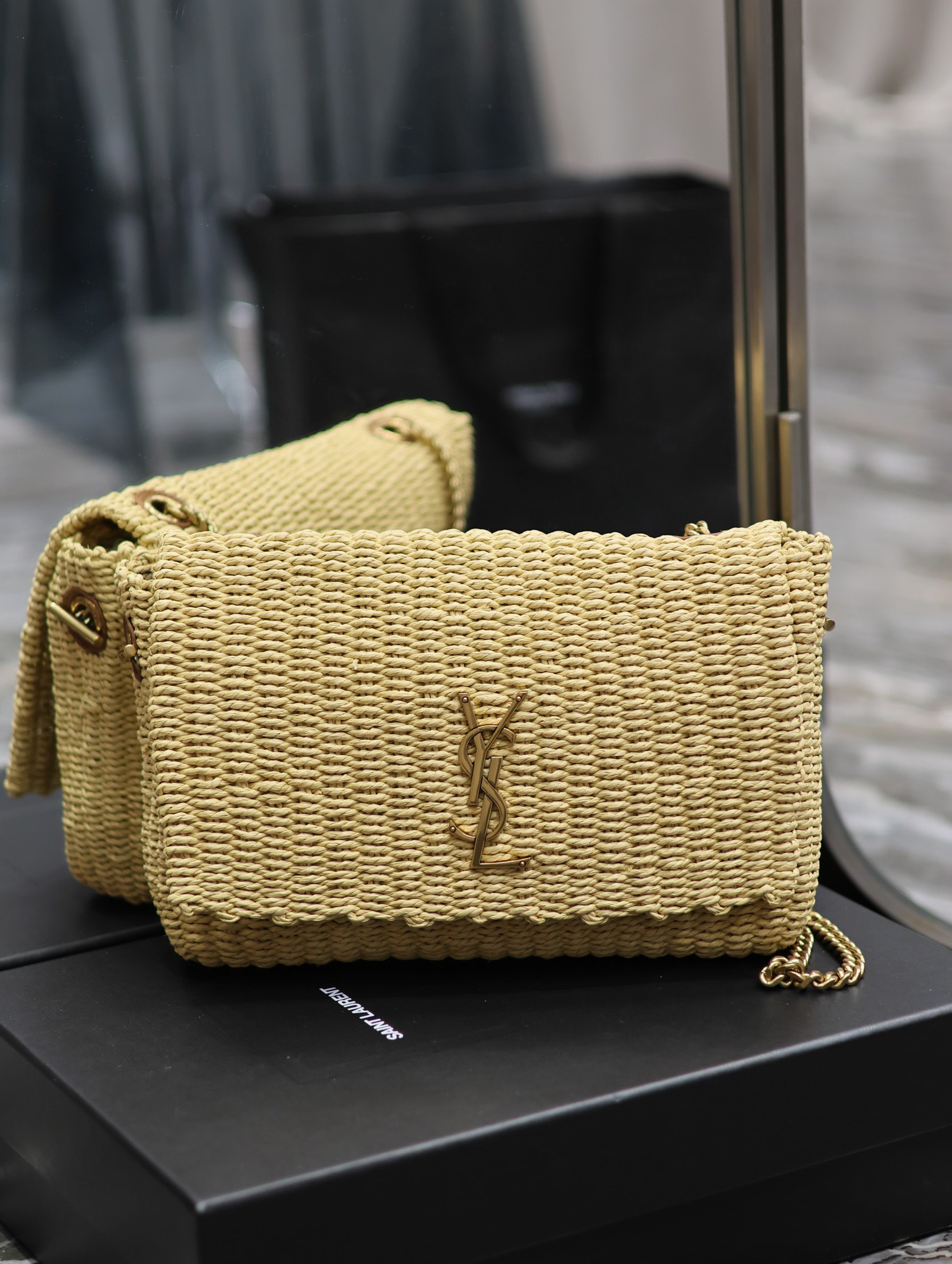 Y*L kate with raffia-28.5×20×6cm