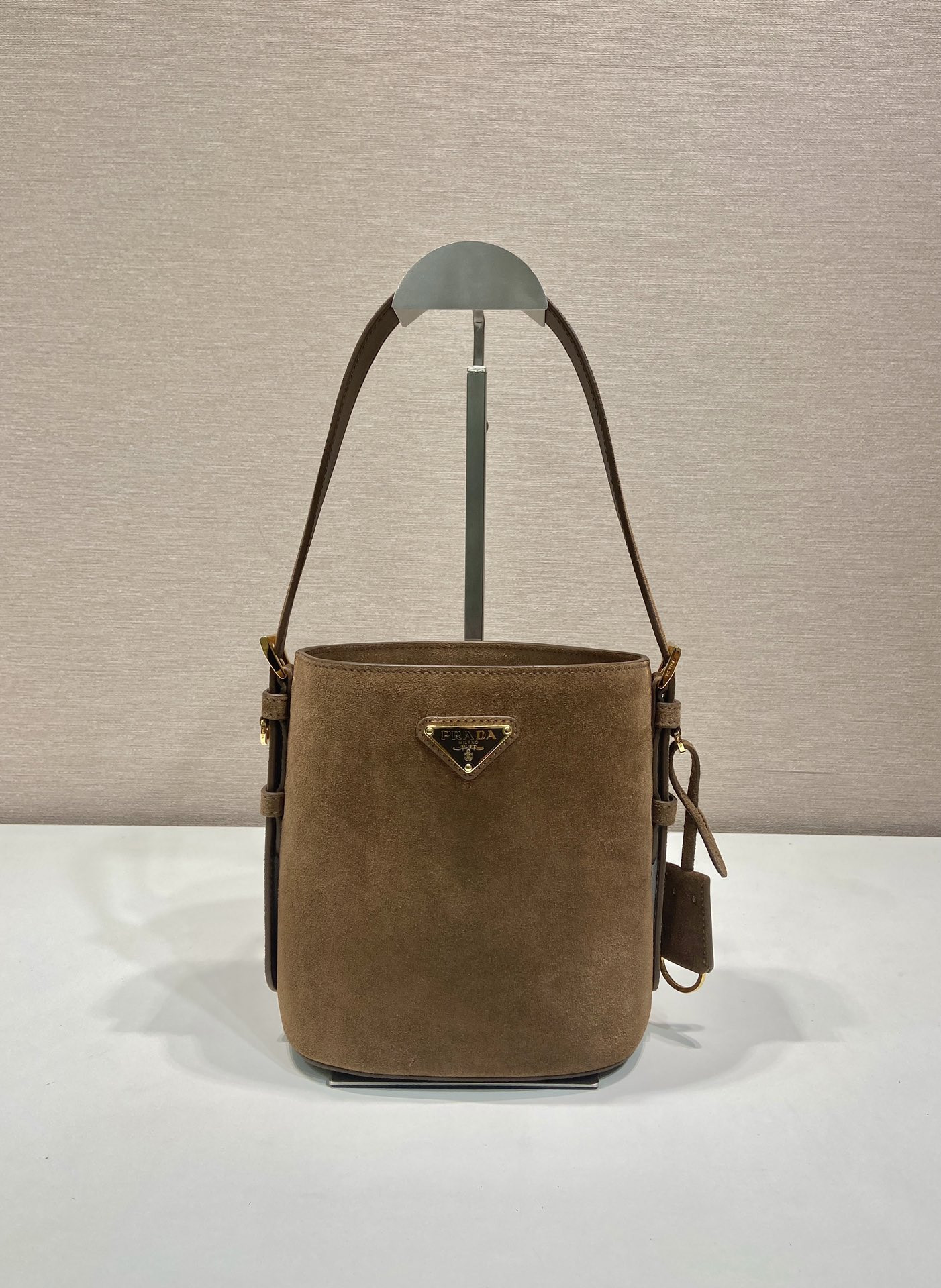 Pra*a cinnamon suede mini bucket bag-1be078a-31*18*10cm