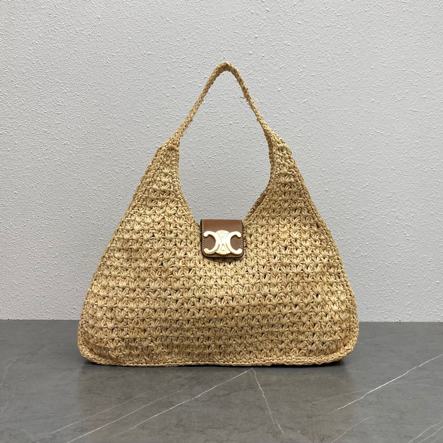 Ceili Cabas Triangle in Raffia and Calfskin-20*21*10CM