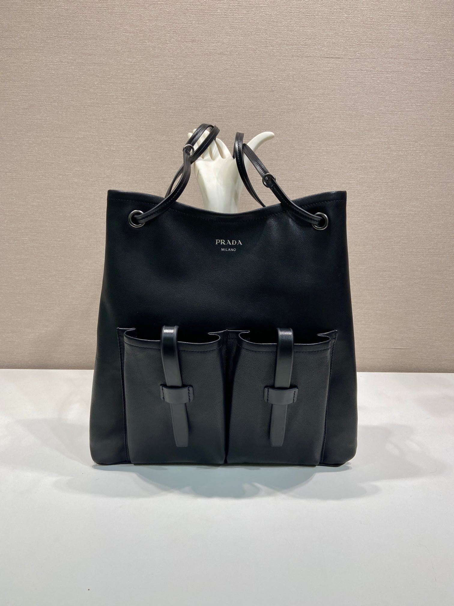 Pra*a Cocoa Brown Leather Shoulder Bag-1BC293-39*33CM