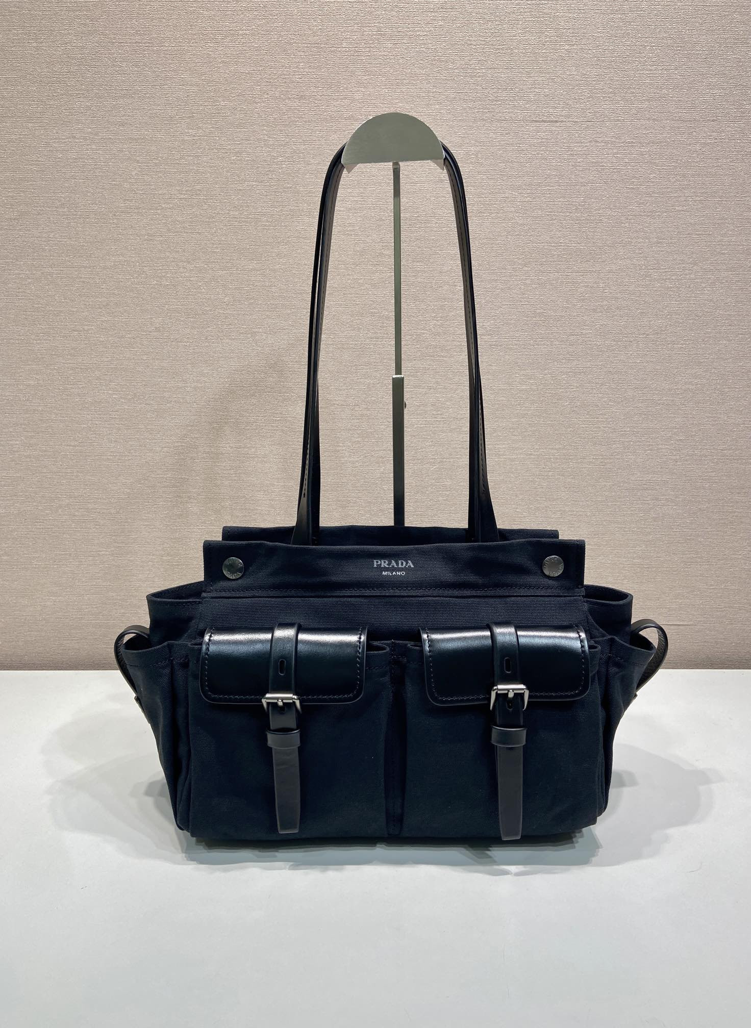 Pra*a Black Pra*a Route Medium Leather Tote Bag-1BG645-30*22*15CM