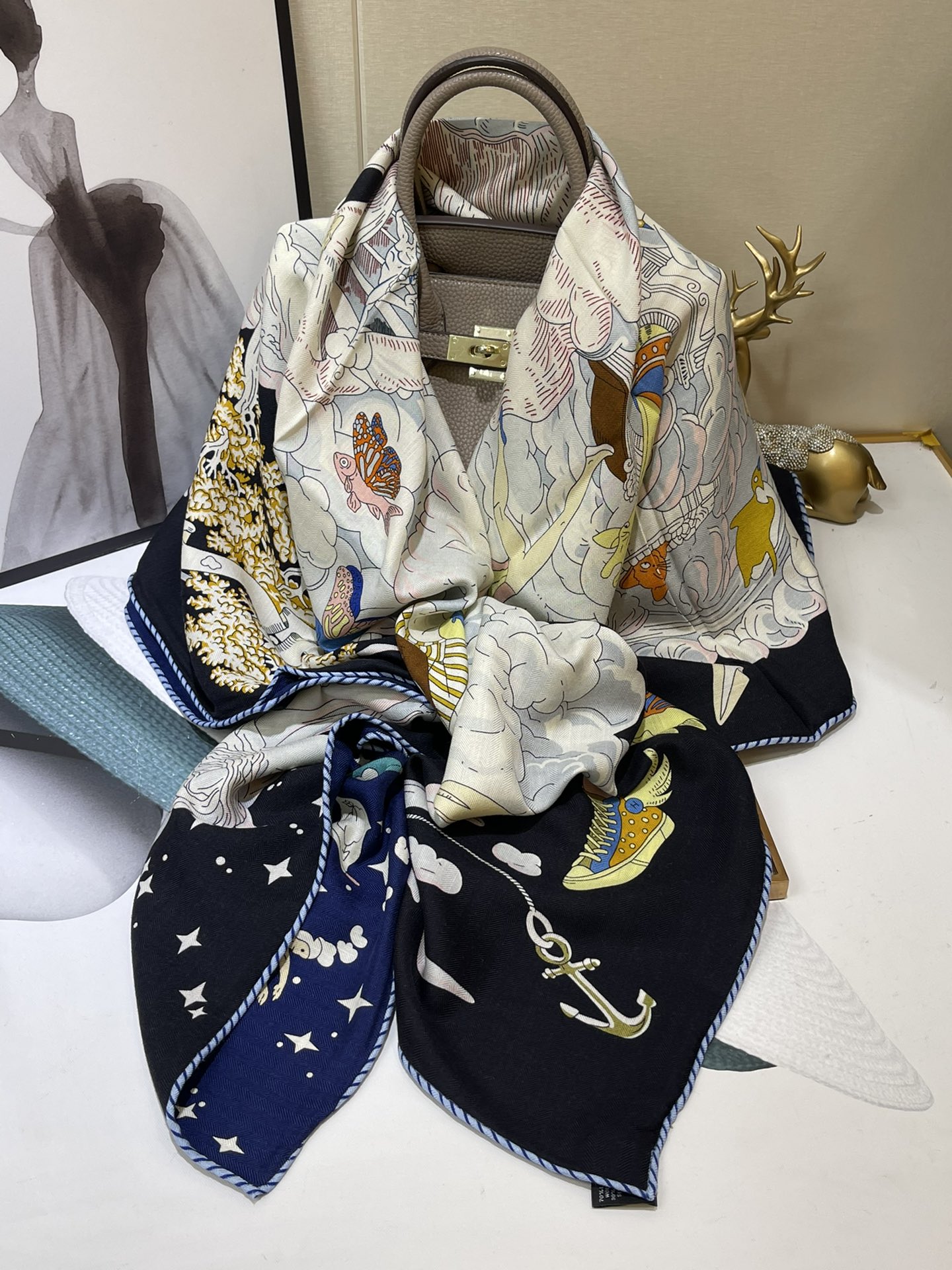 H**mes square towel-140*140cm