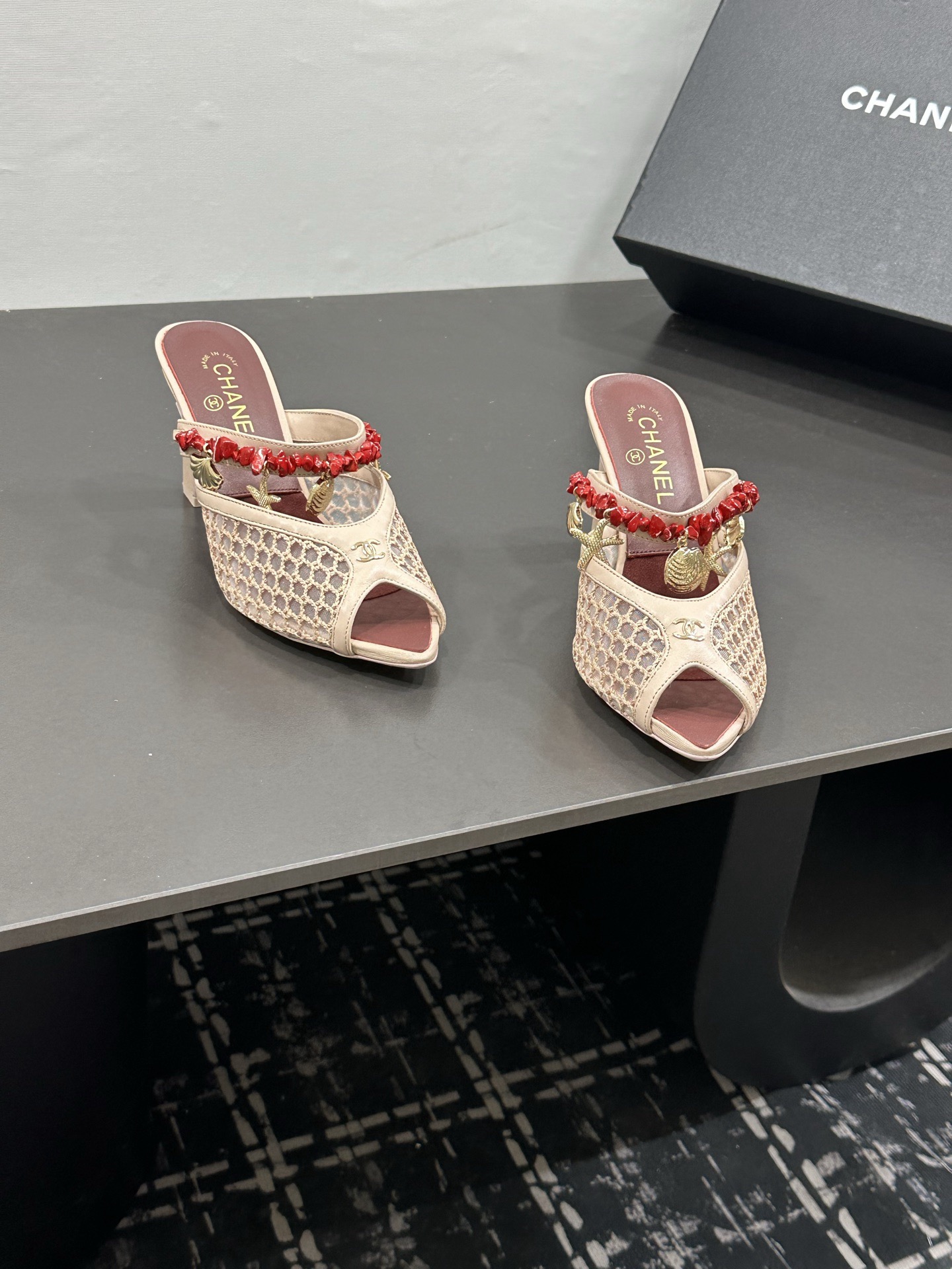 Ch@nel Mules - Mesh, Cotton, Lambskin-8CM