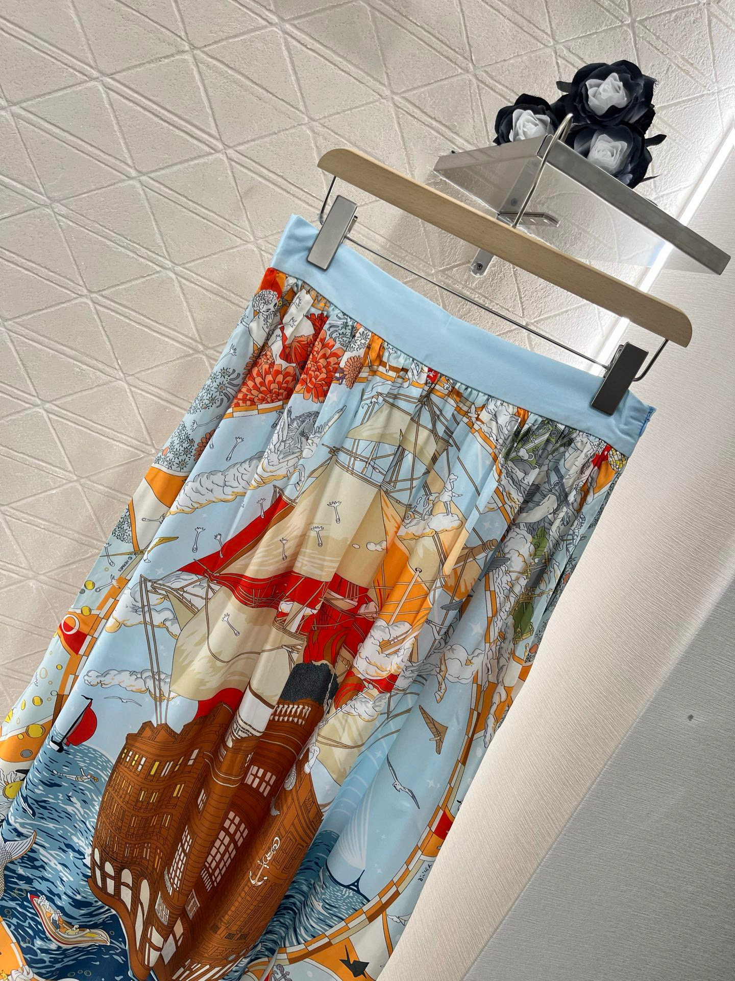 Herme Reactive All-over Printed Vintage Umbrella Skirt