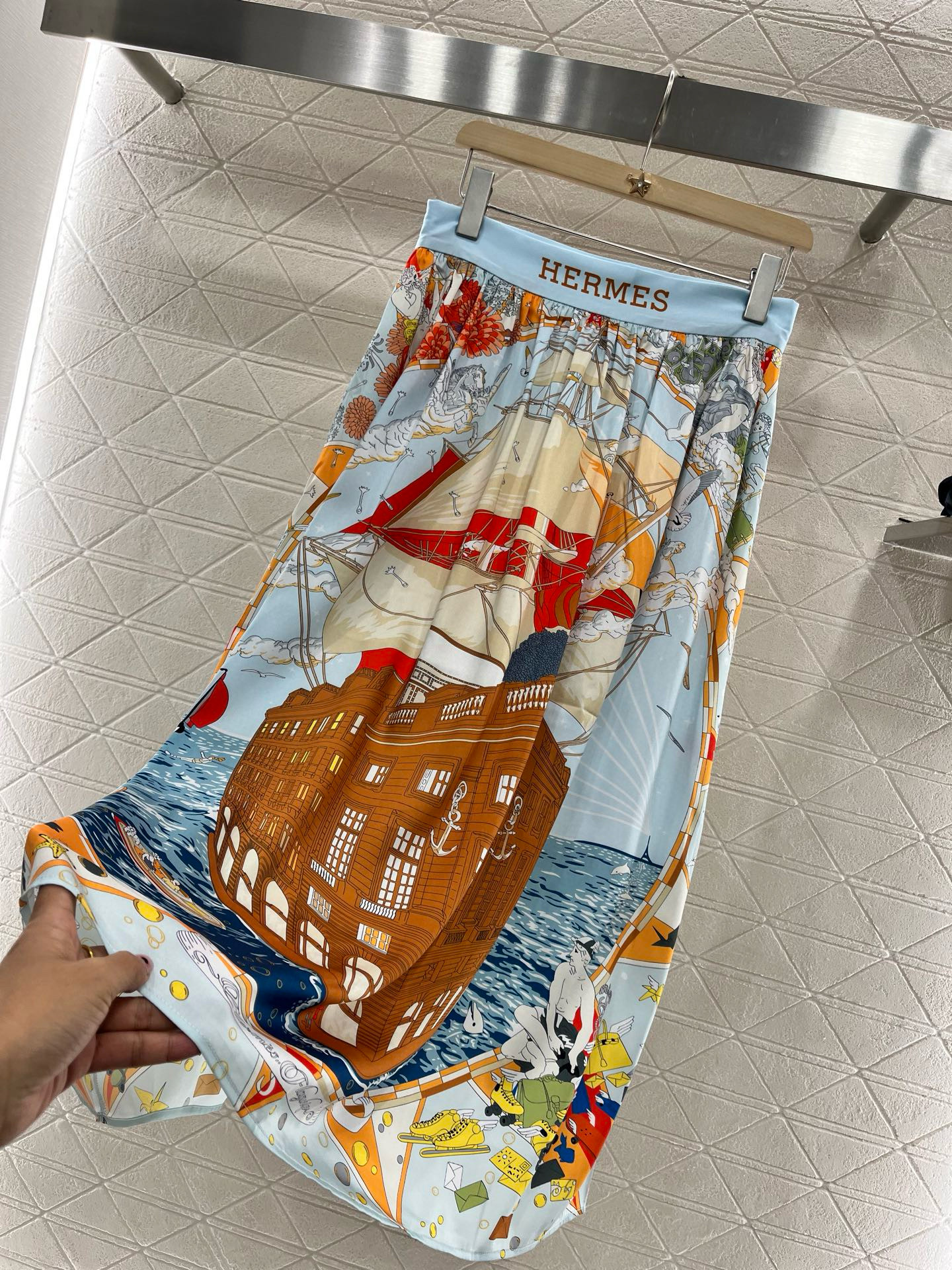 Herme Reactive All-over Printed Vintage Umbrella Skirt