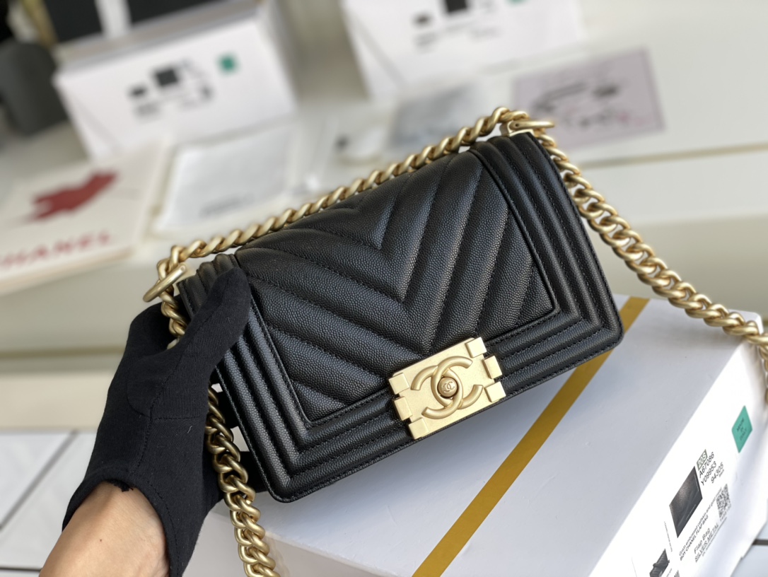 Ch@nel Boy Bag-Caviar-20CM