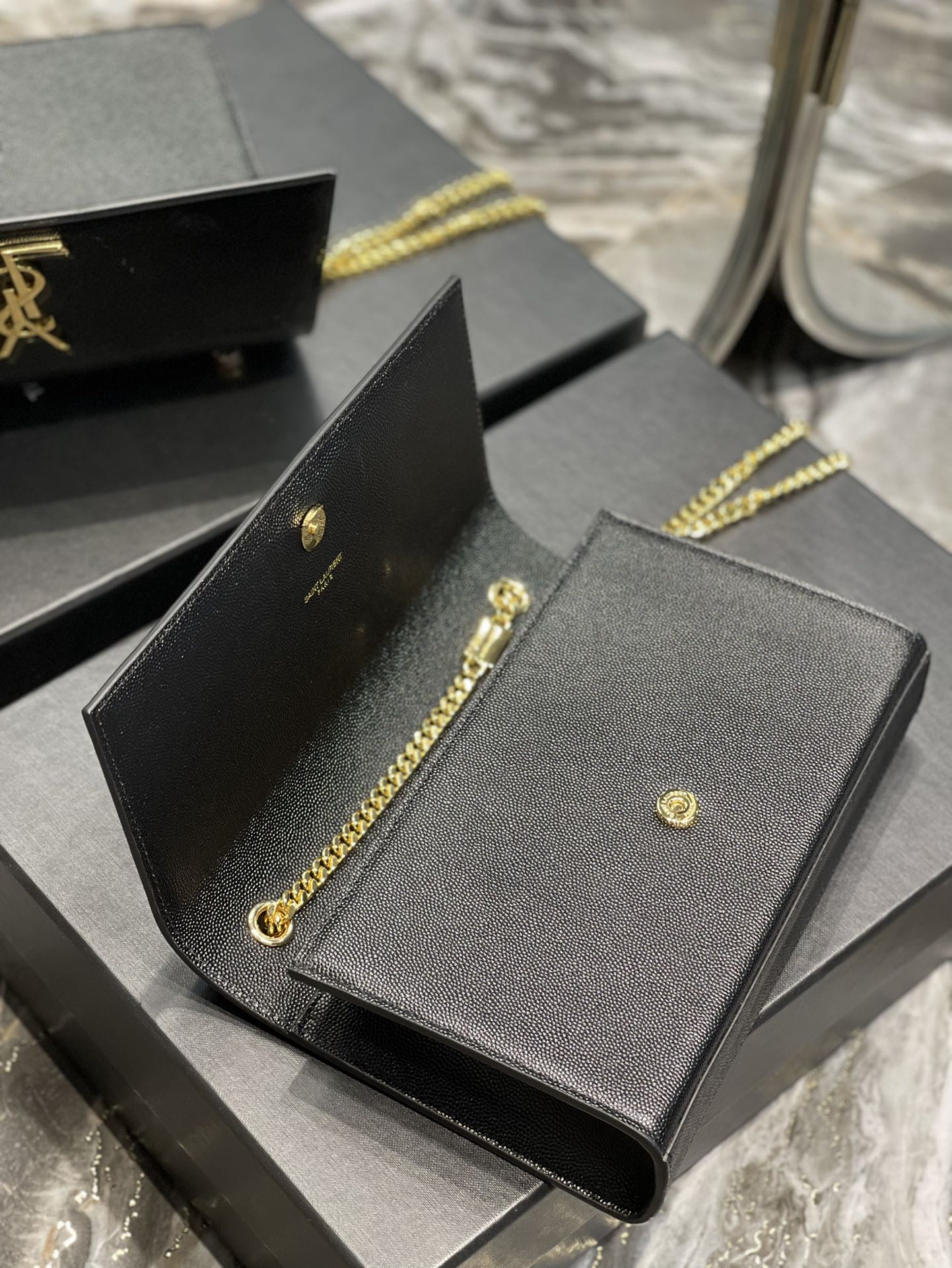 Y*L medium in grain de pouder embossed leather-24*14.5*5.5cm