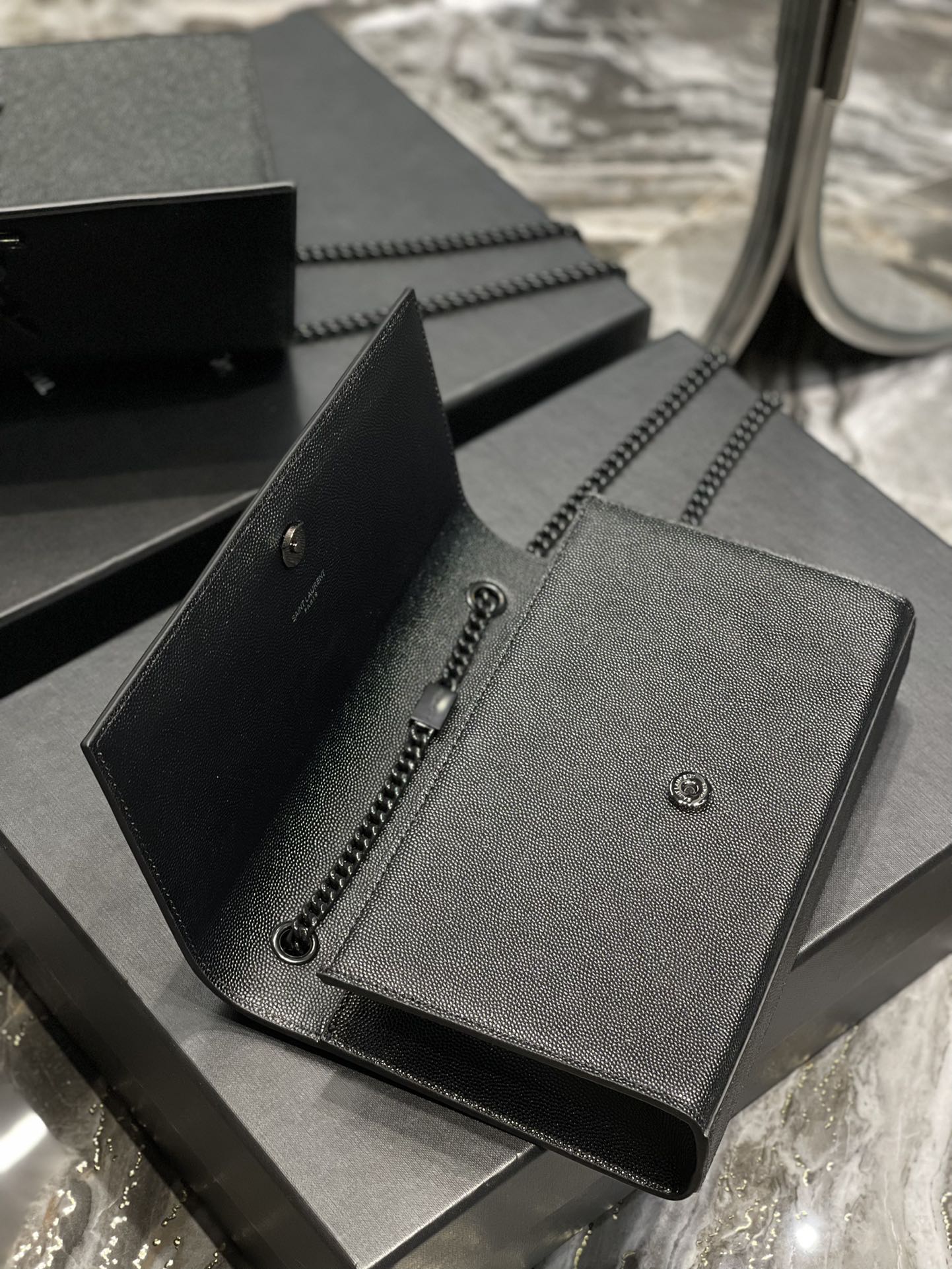 Y*L medium in grain de pouder embossed leather-24*14.5*5.5cm