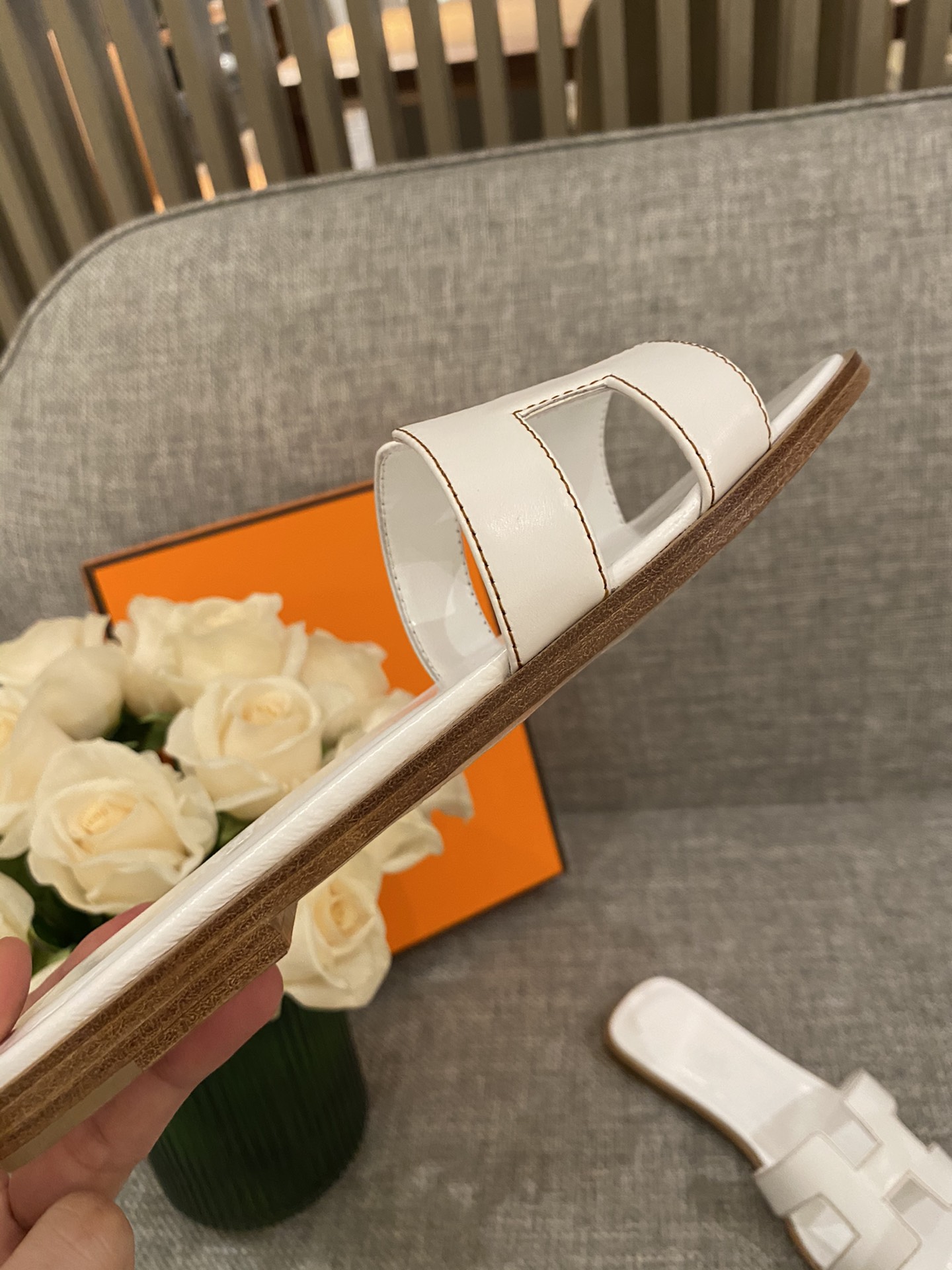 H**mes slippers in smooth leather