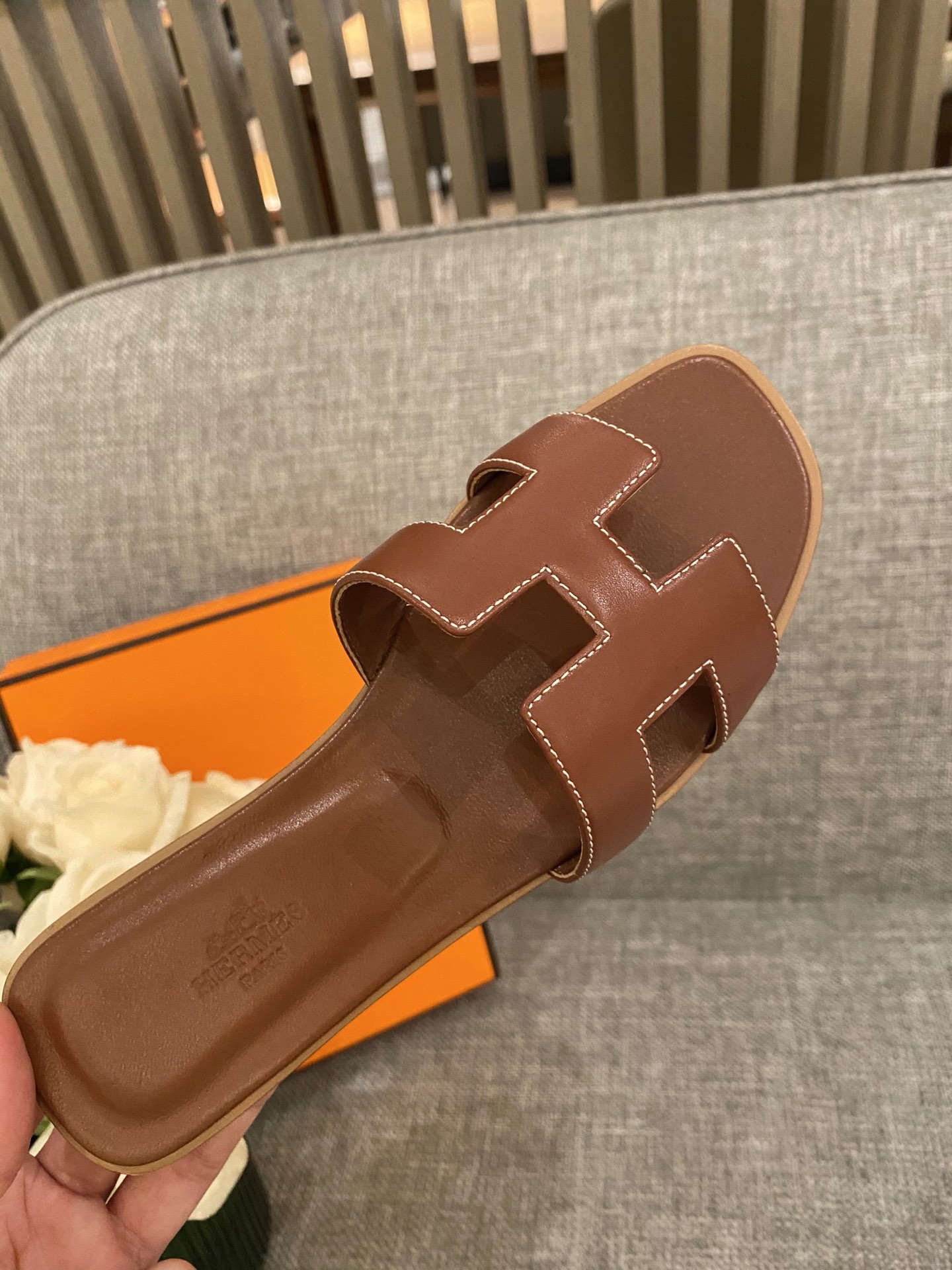 H**mes slippers in smooth leather