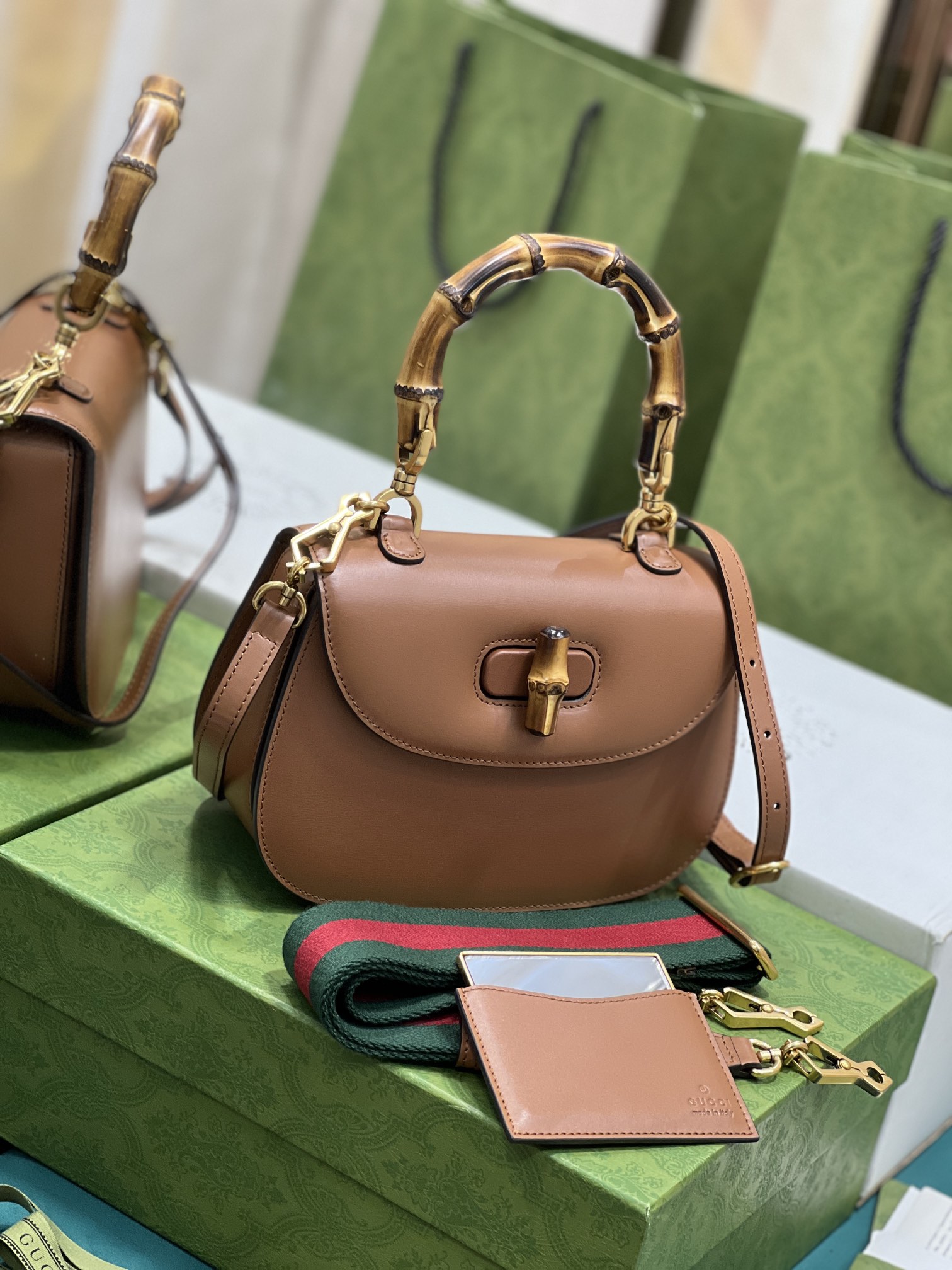 G*u*i top handle bag with bamboo-17*12*7.5&21*15*7cm