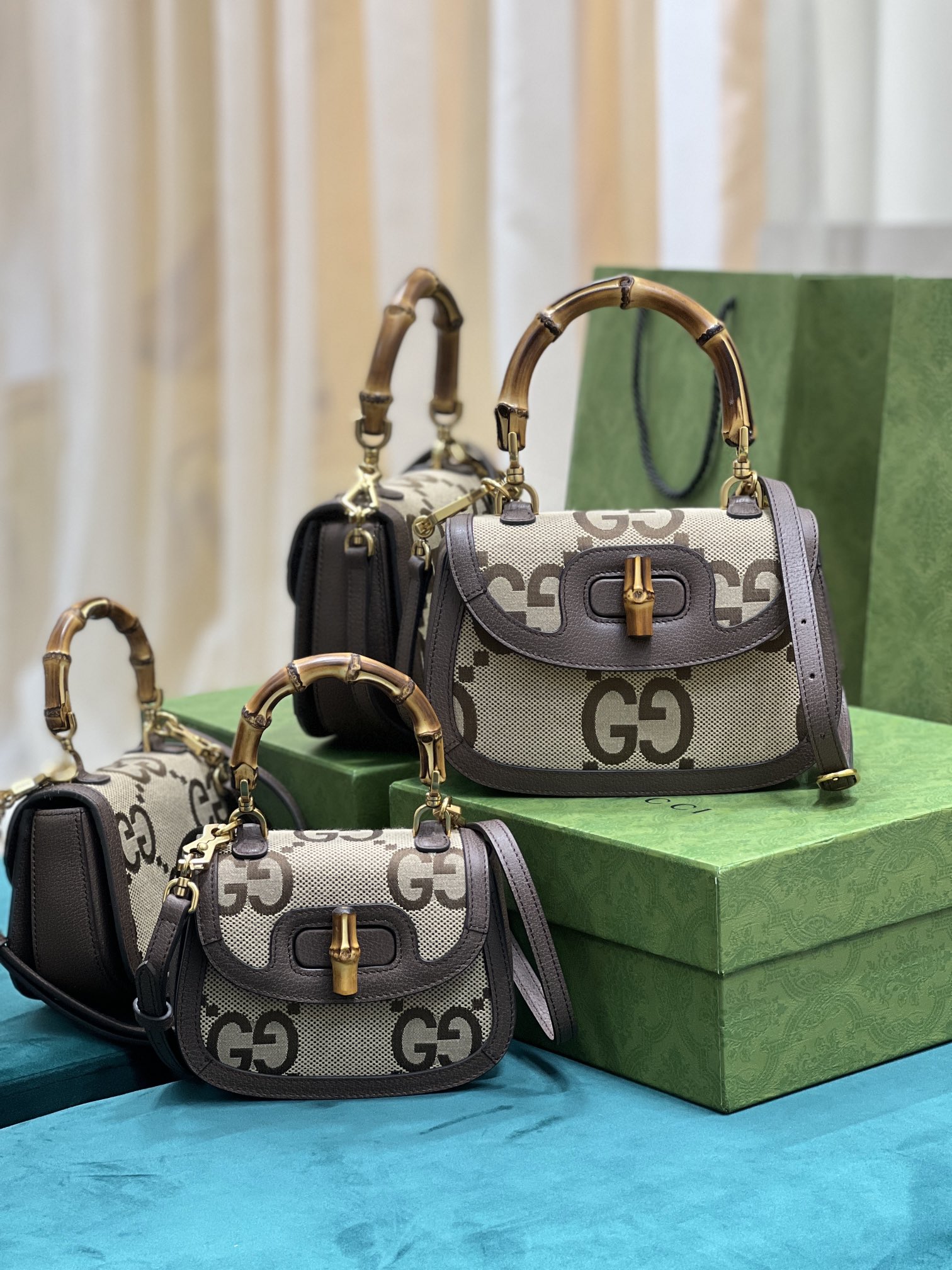 G*u*i top handle bag with bamboo-17*12*7.5&21*15*7cm