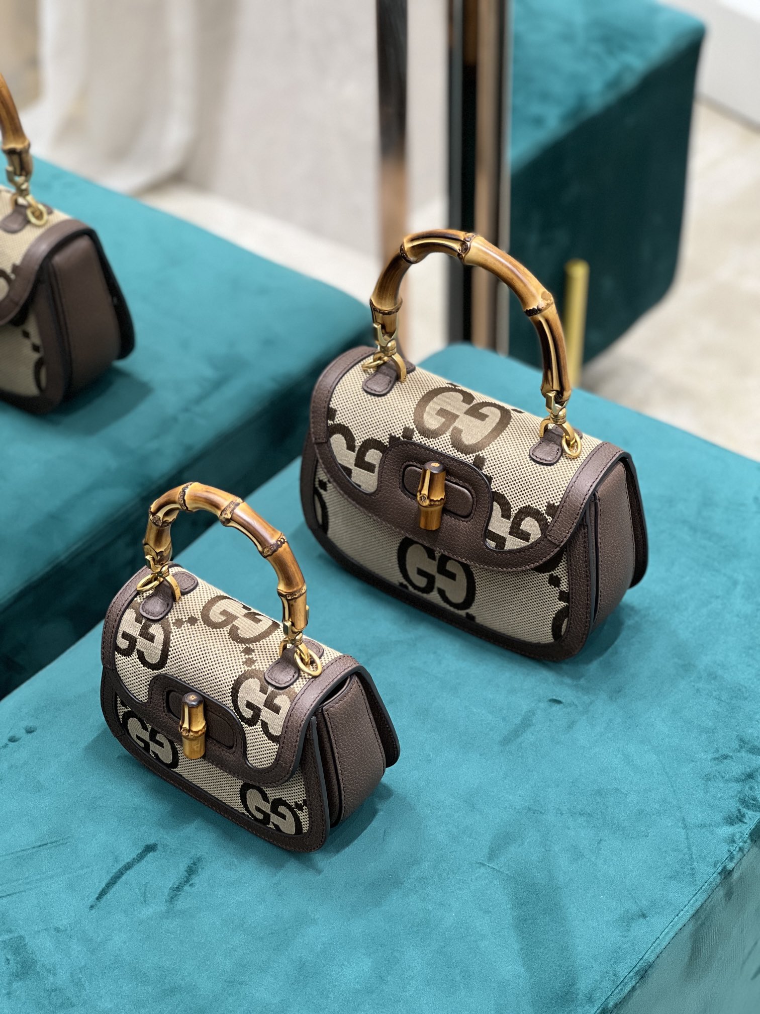 G*u*i top handle bag with bamboo-17*12*7.5&21*15*7cm