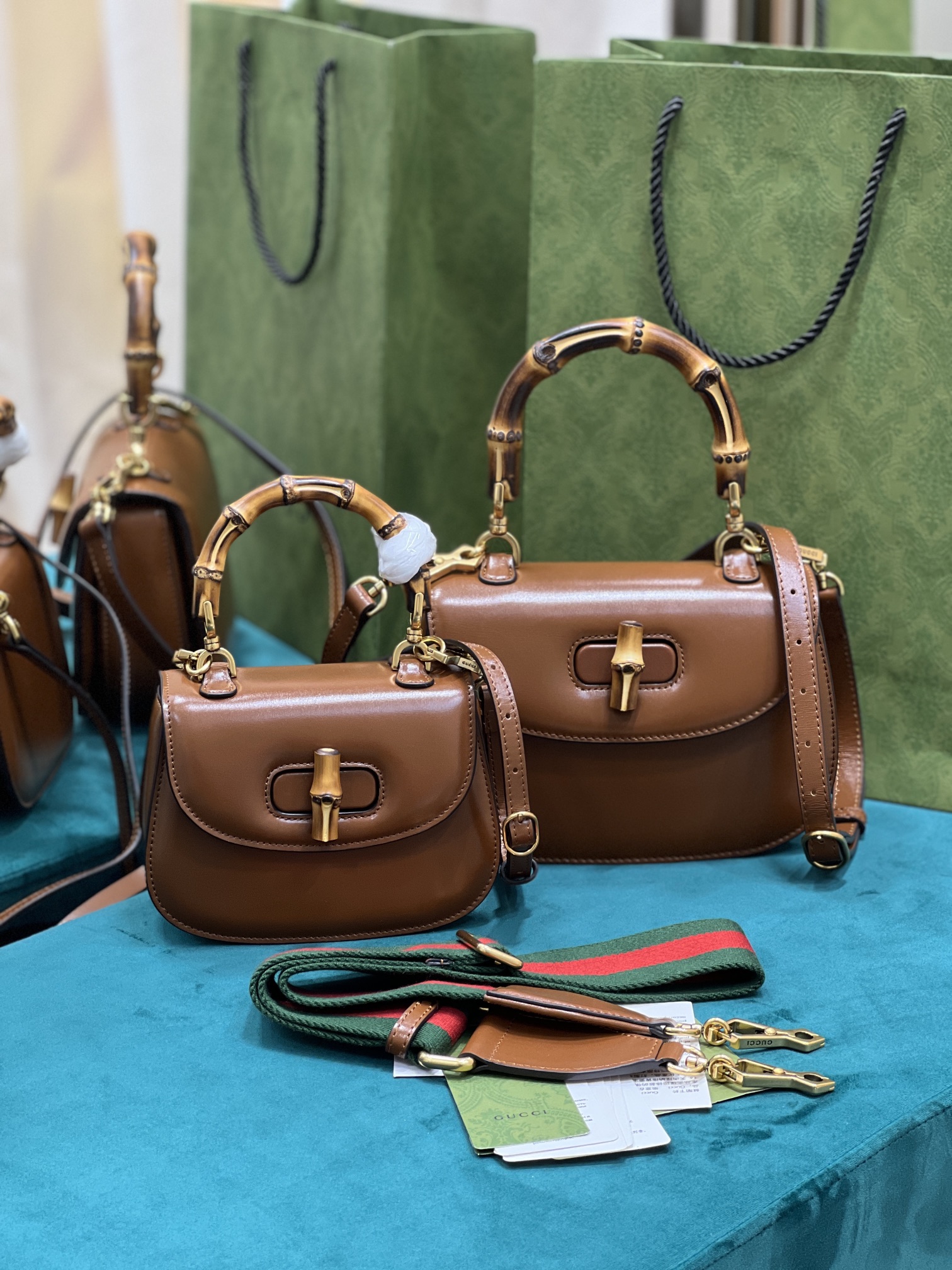 G*u*i top handle bag with bamboo-17*12*7.5&21*15*7cm