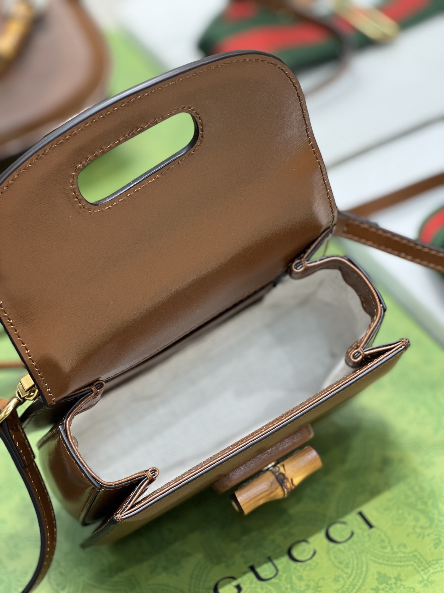 G*u*i top handle bag with bamboo-17*12*7.5&21*15*7cm