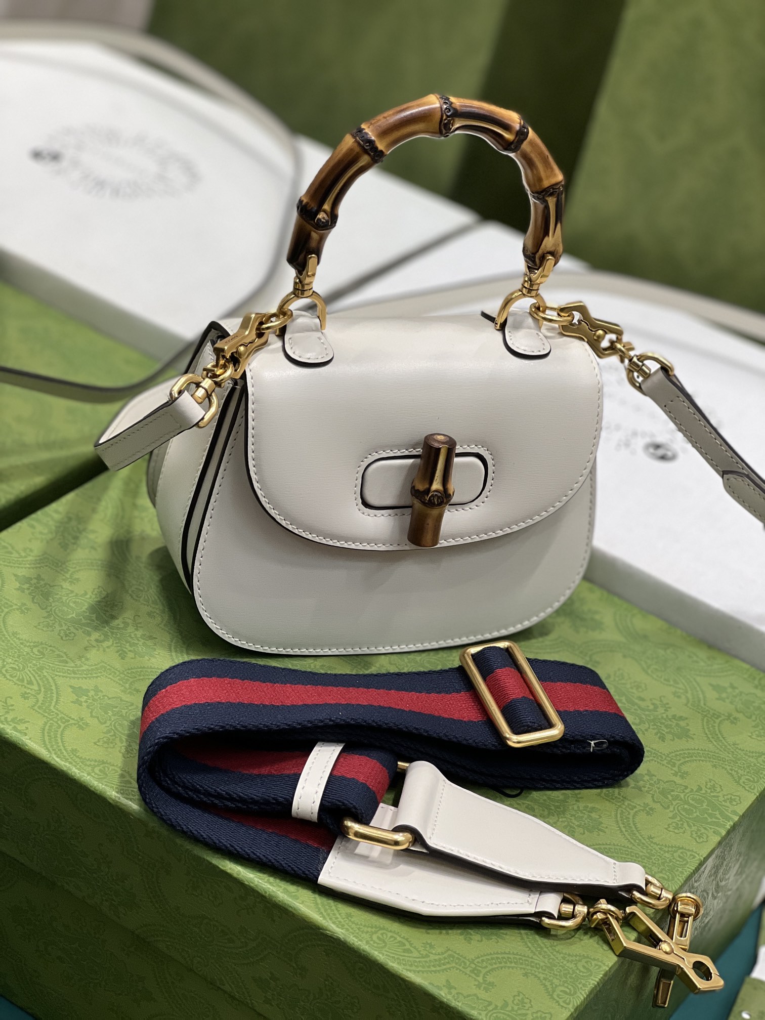 G*u*i top handle bag with bamboo-17*12*7.5&21*15*7cm