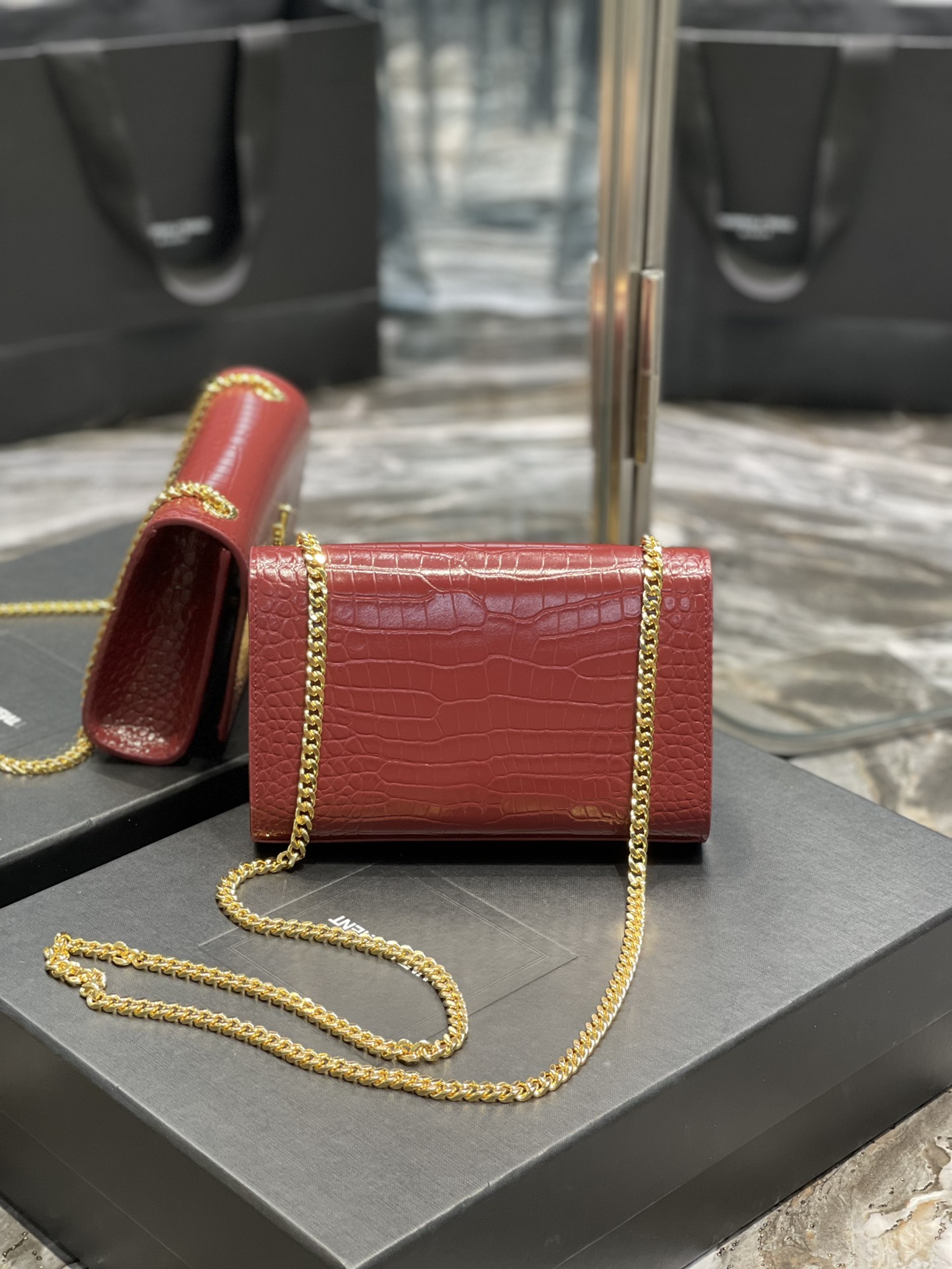 Y*L kate medium with tassle in crocodile leather-20x13.5x5.5ccm