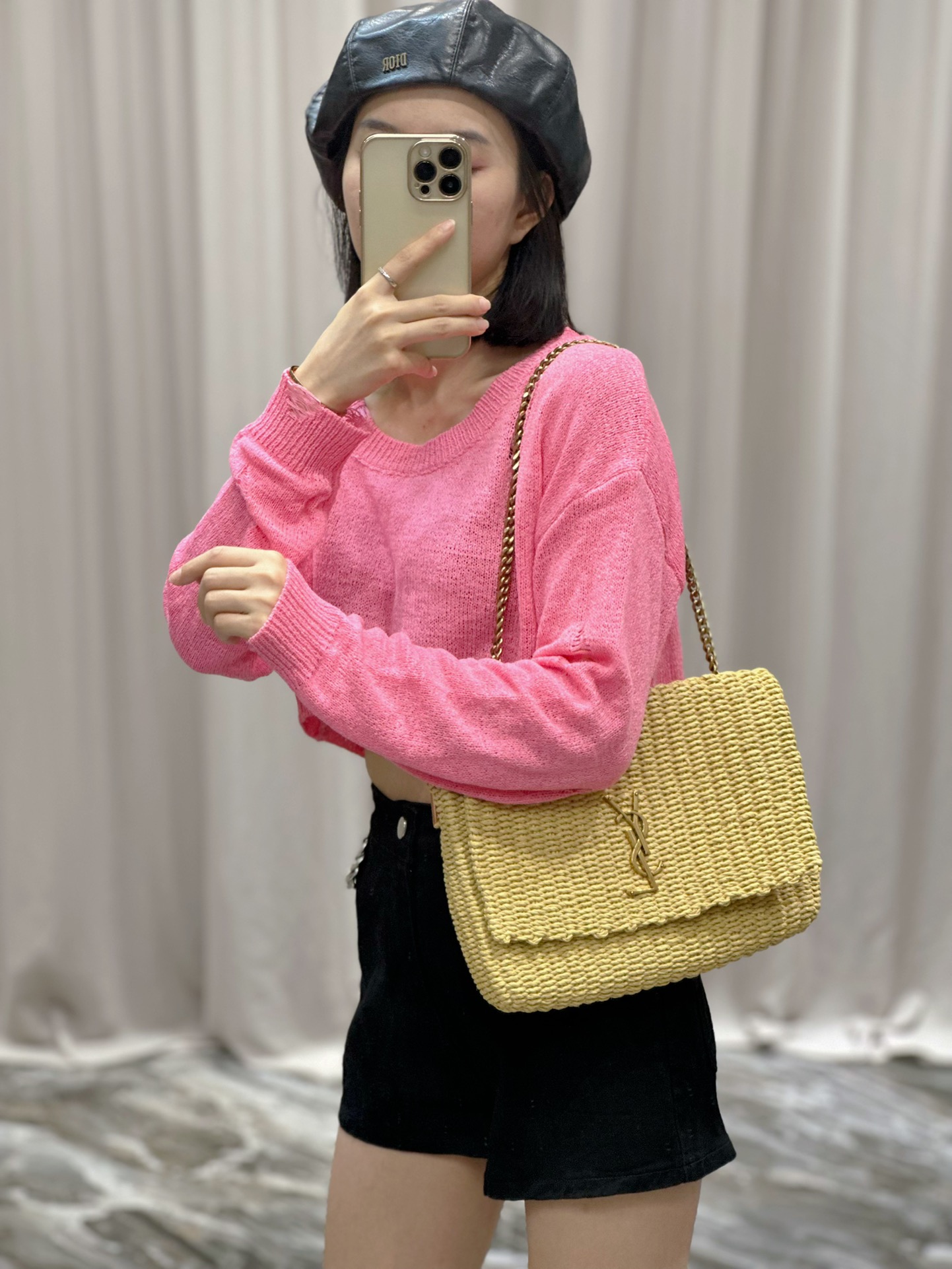 Y*L kate with raffia-28.5×20×6cm