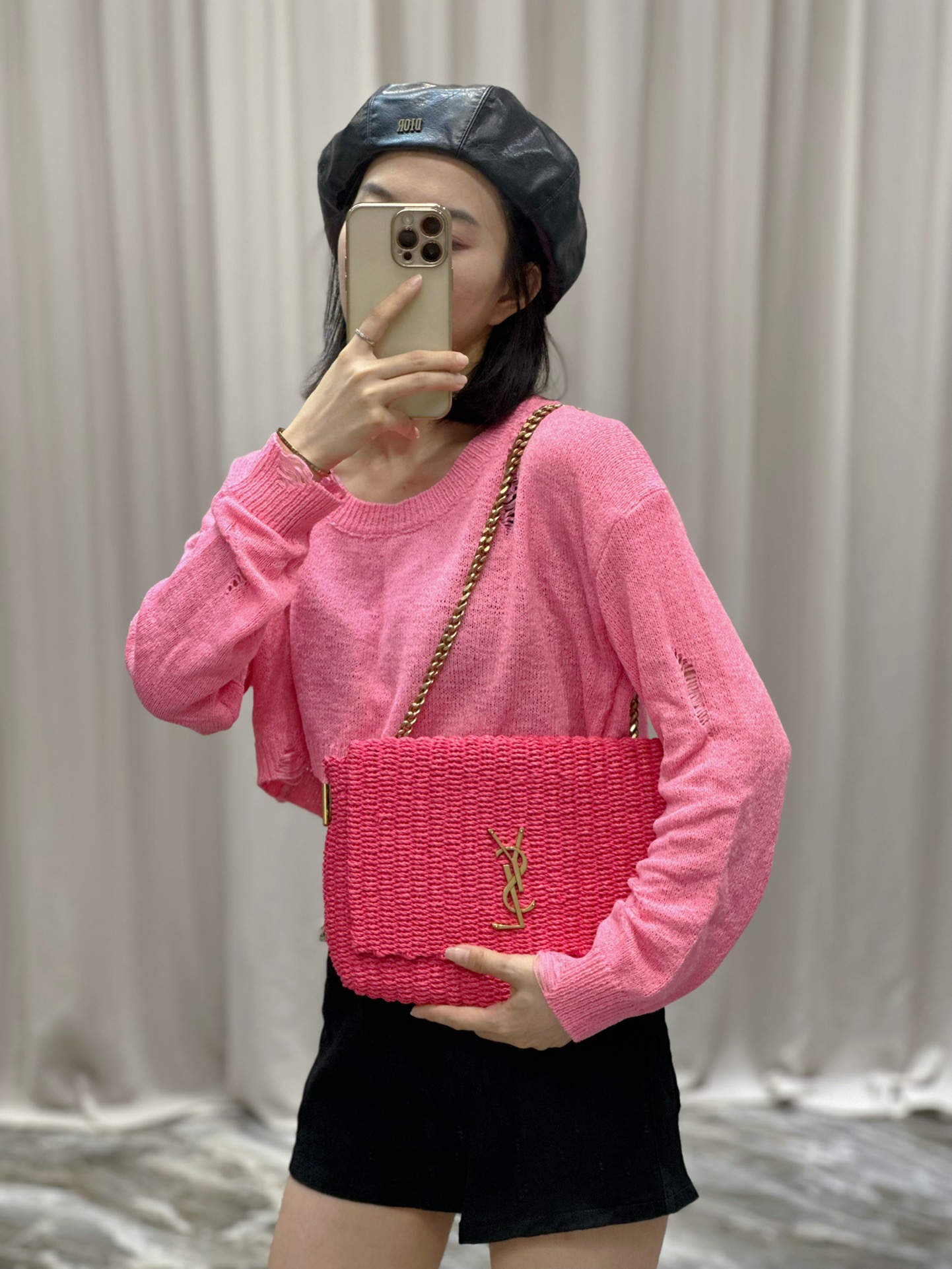 Y*L kate with raffia-28.5×20×6cm