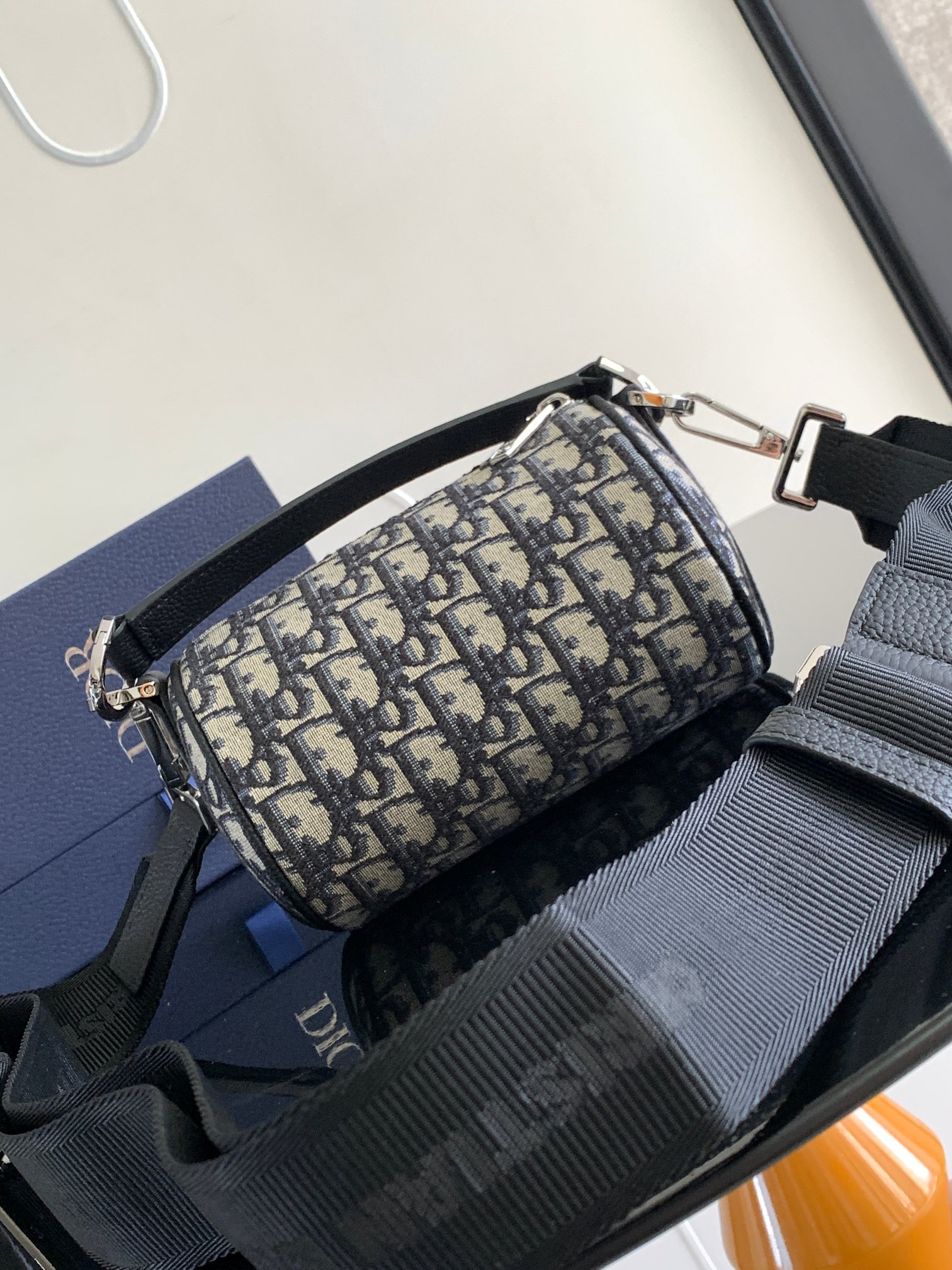 D*or oblique roller barrel crossbody bag-17*11.5*11.5cm