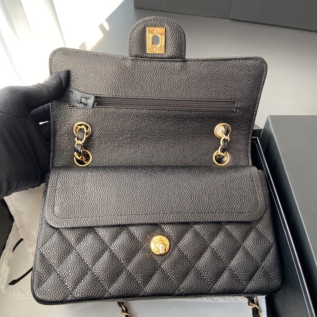 Ch@nel Flap Bag-（Burgundy Inside）Caviar-23CM