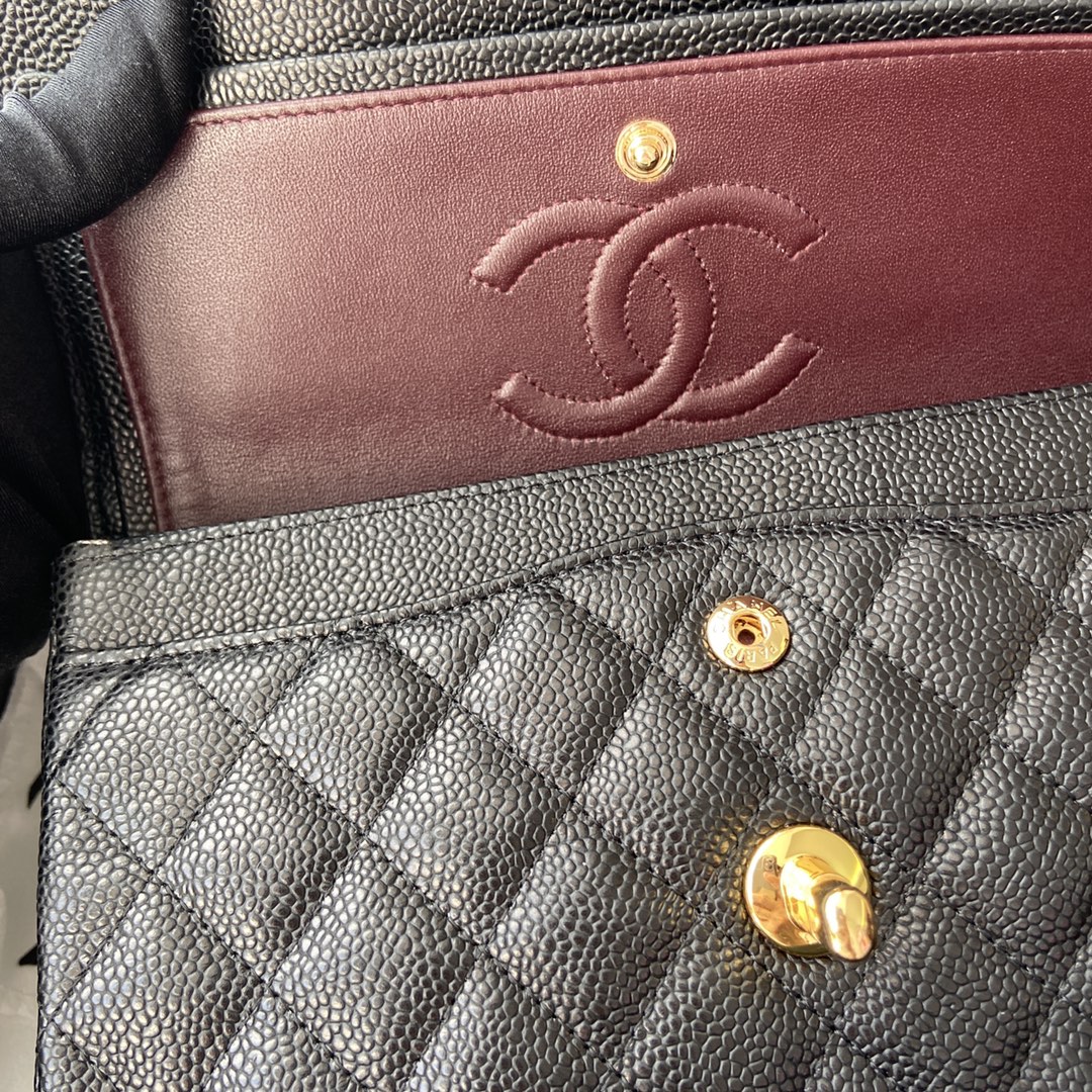 Ch@nel Flap Bag-（Burgundy Inside）Caviar-23CM