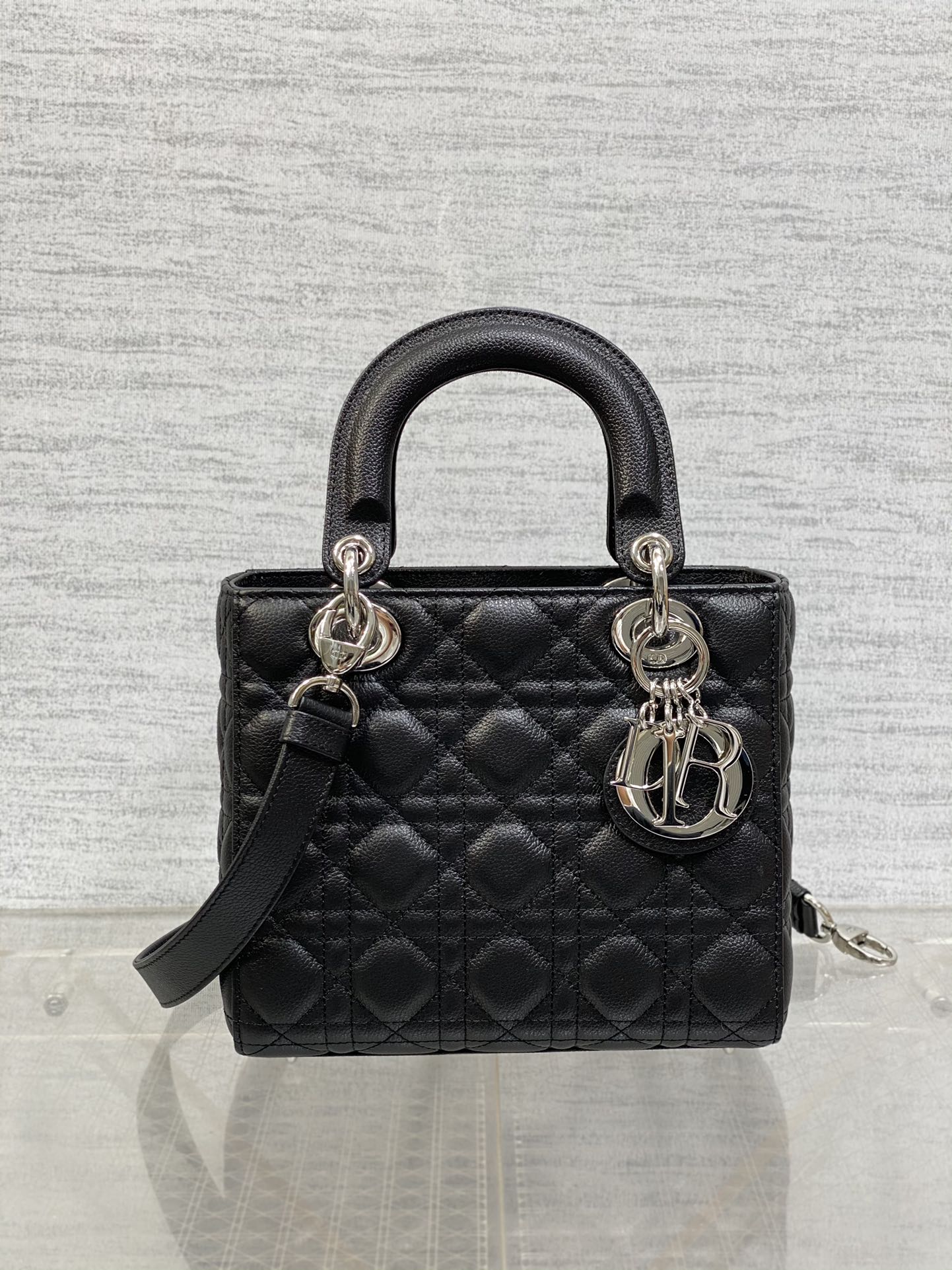 lady D*or bag-silver hardware-caviar-20*16.5*8cm