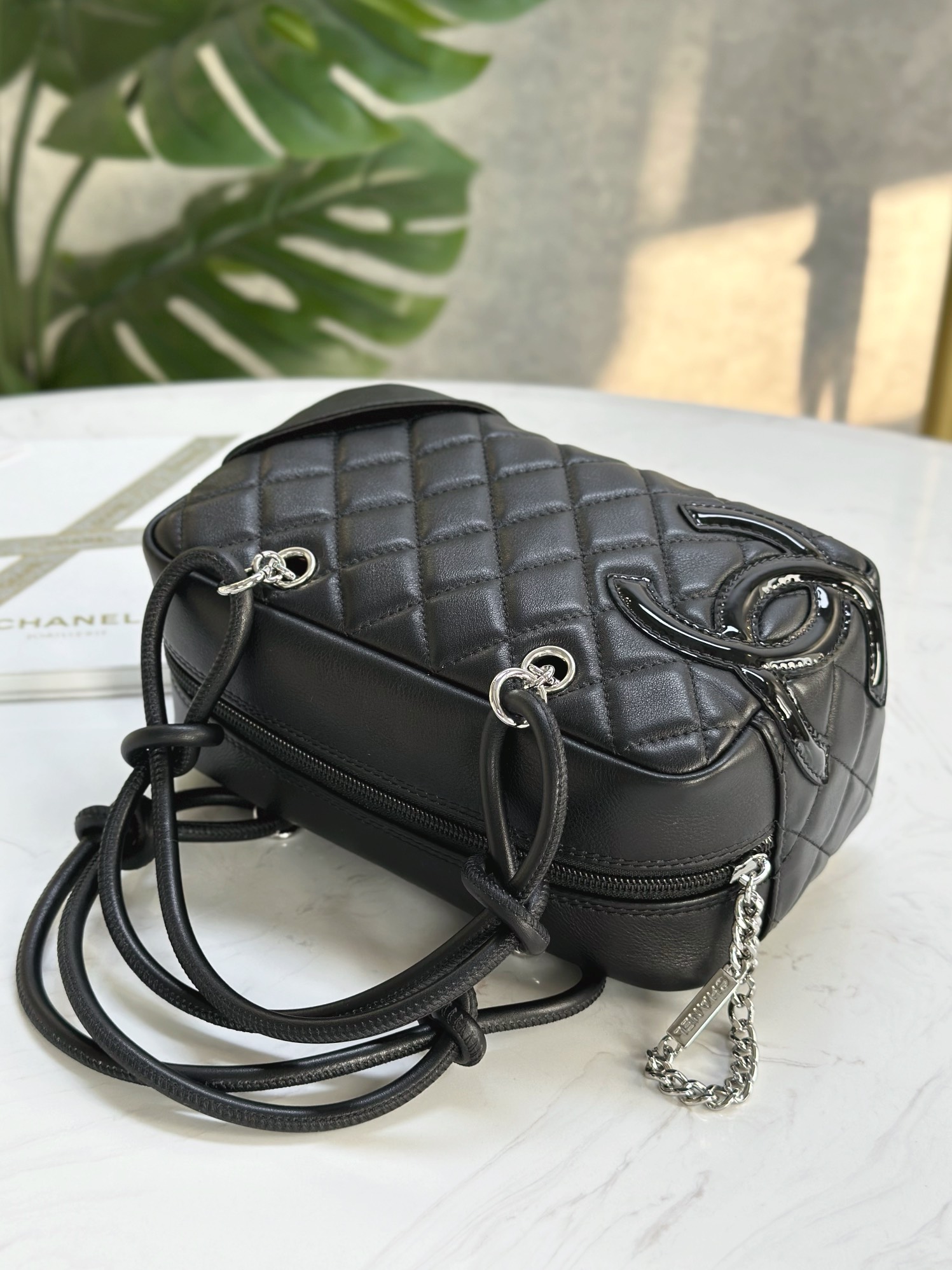 Ch@nel Calfskin Quilted Small Cambon Bowler Black-19.5*10.5*9CM