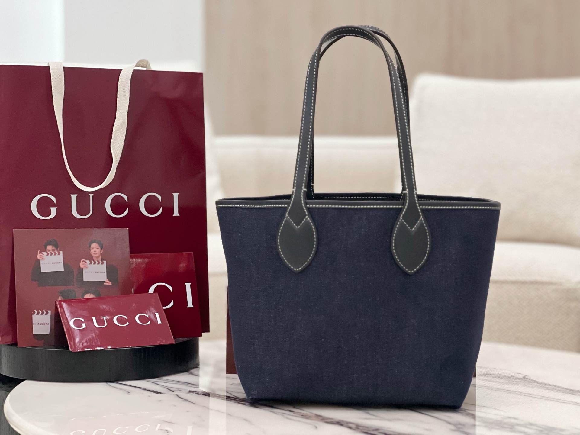 Gv*c* totissima small reversible tote in dark blue denim -22*19*18cm