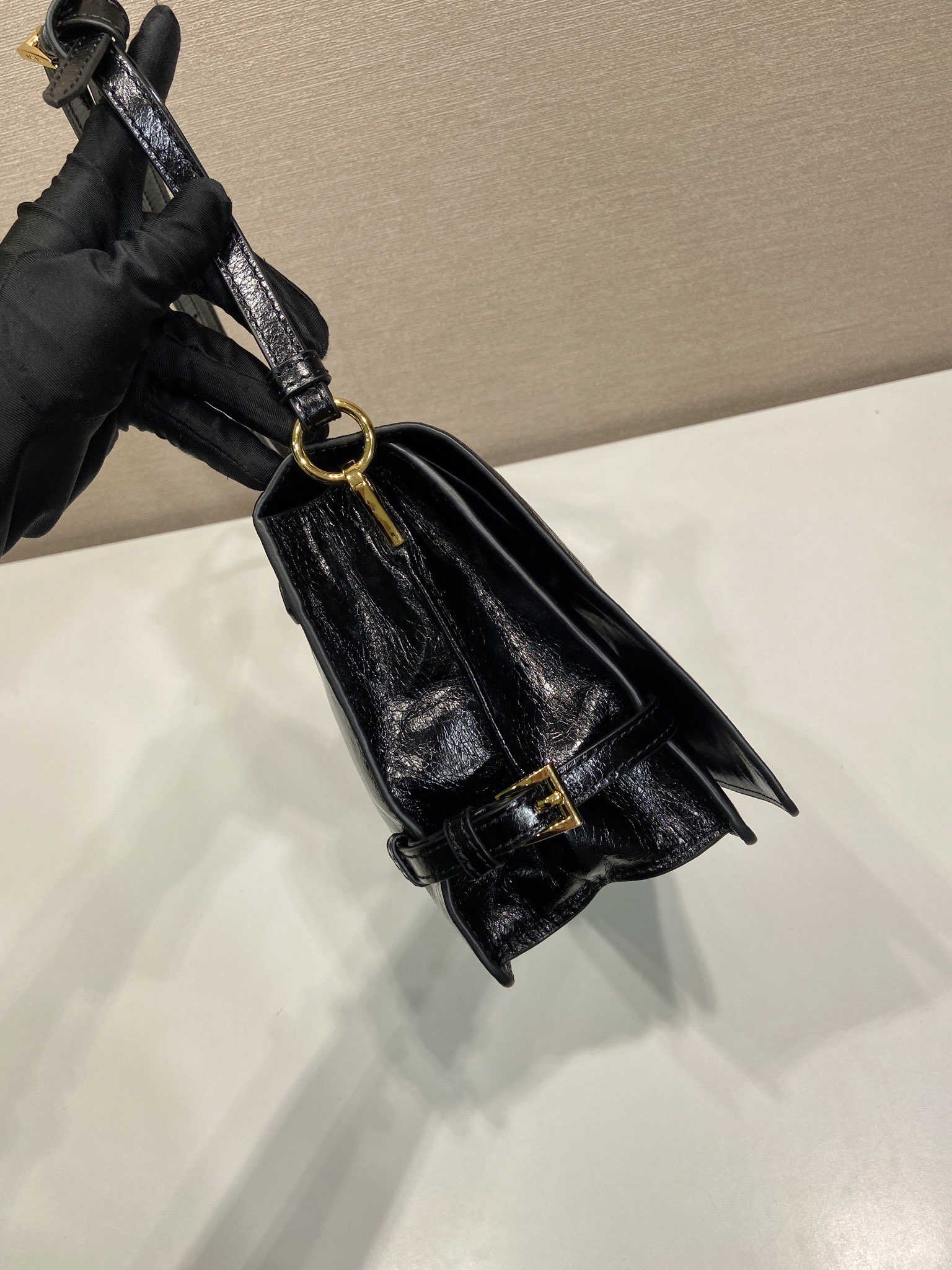 Pra*a black demi-lune large leather shoulder bag-1bd385-30*18.5*9cm