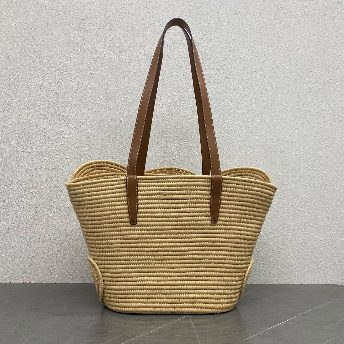 Celin* Classic Panier Small Braided Triomphe in Raffia and Calfskin-42*21.5*12CM