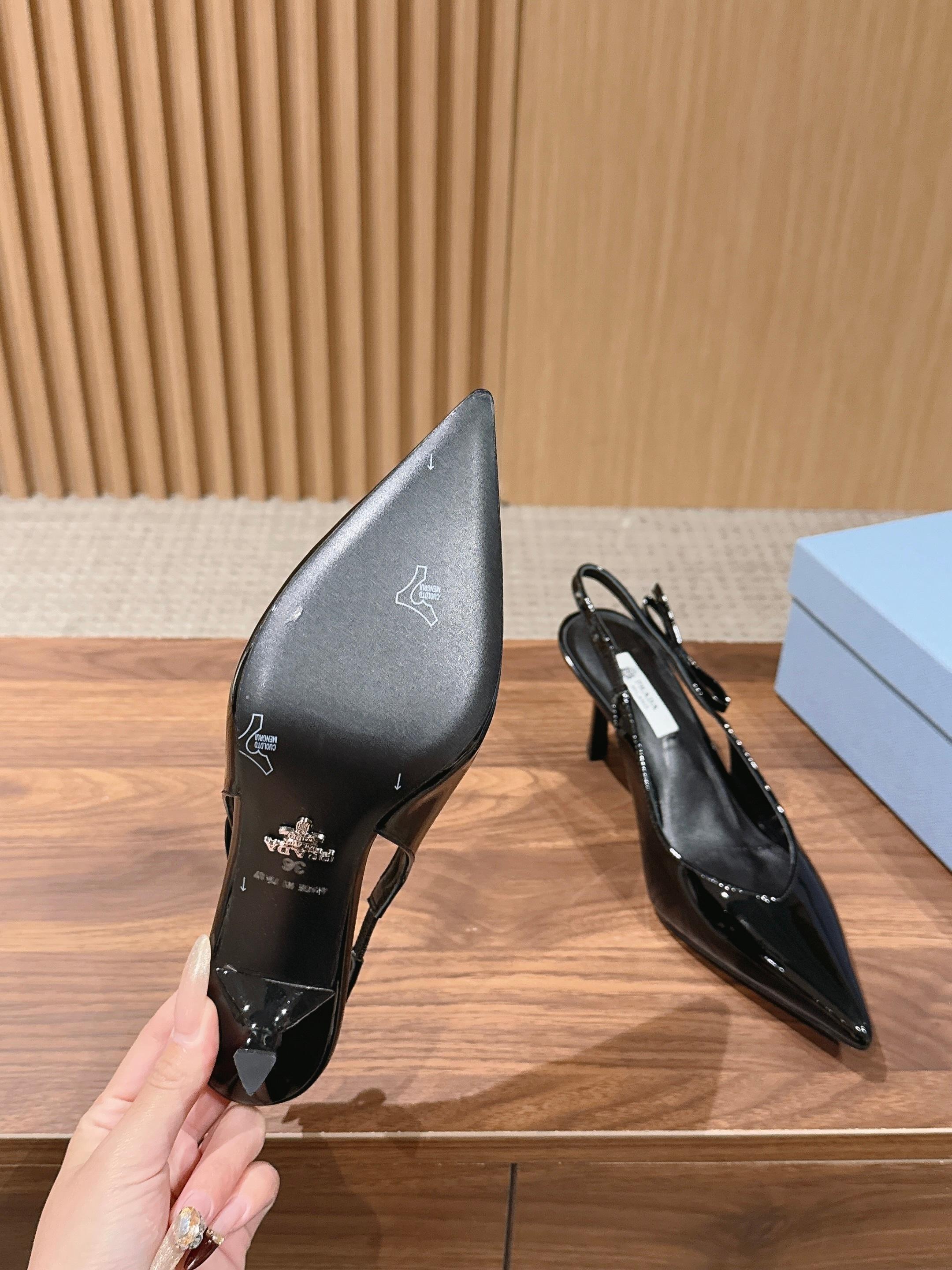 Pra*a Black Patent Leather Slingback Pumps