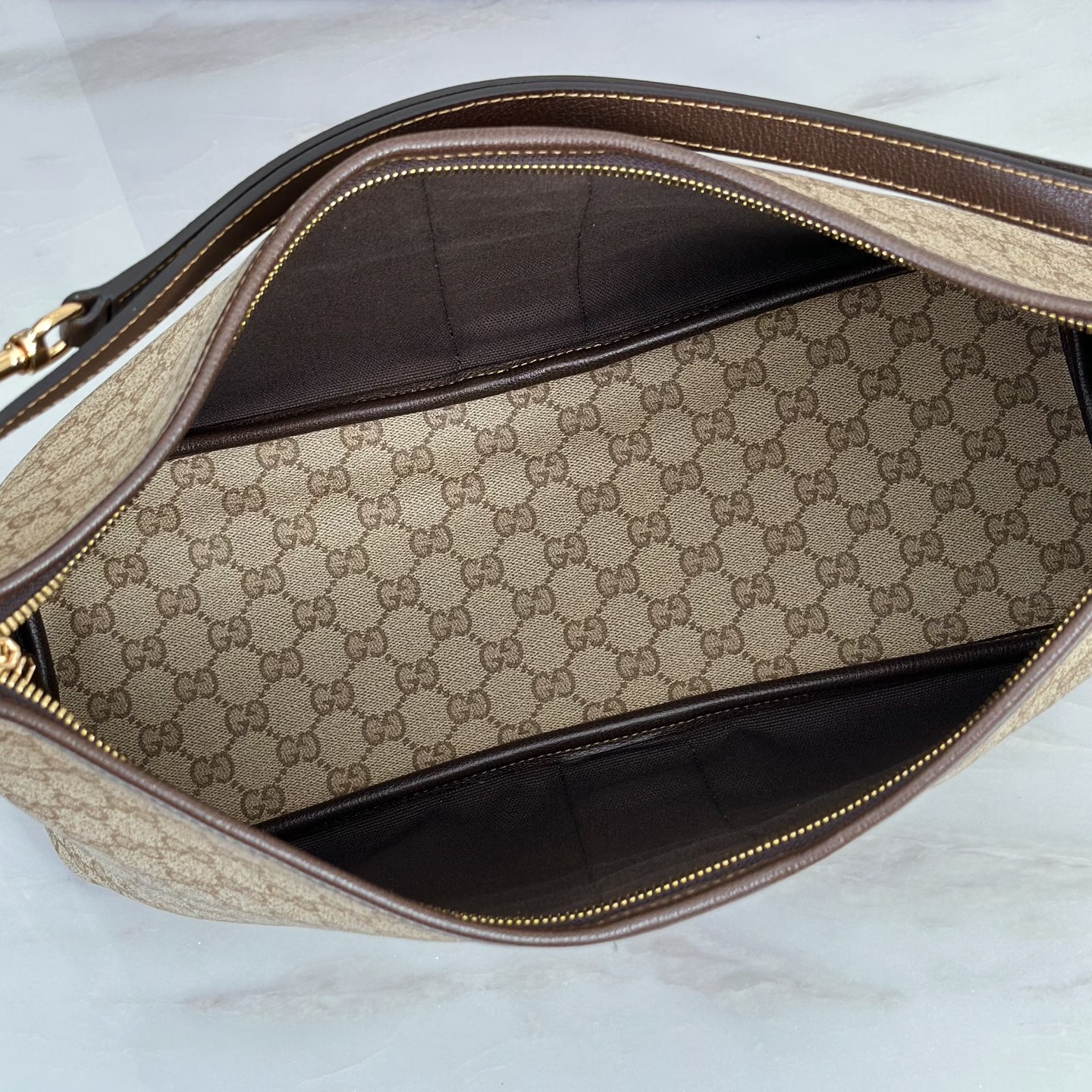 Gv*c*Large Shoulder Bag With Web In Sand And Brown GG canvas-39.5*29*15.5CM